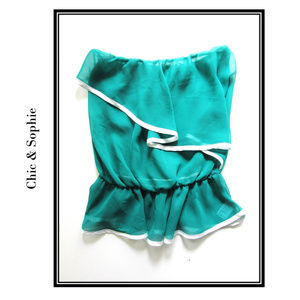 Green Asymmetrical Strapless Tube Top Blouse